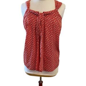 Banana Republic Silky Sleeveless Tie Neck Red Polka Dot Blouse Flowy Crop S